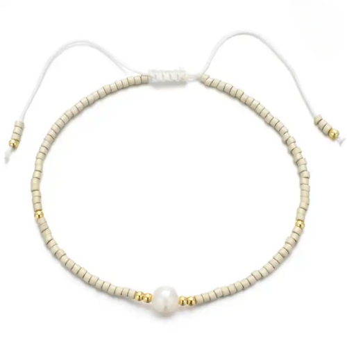 Thetis Bead and Pearl Bracelet - Oat