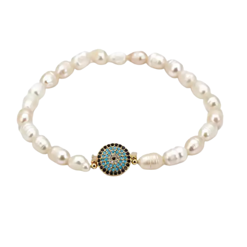 Calliope Pearl Bracelet - Circular Evil Eye