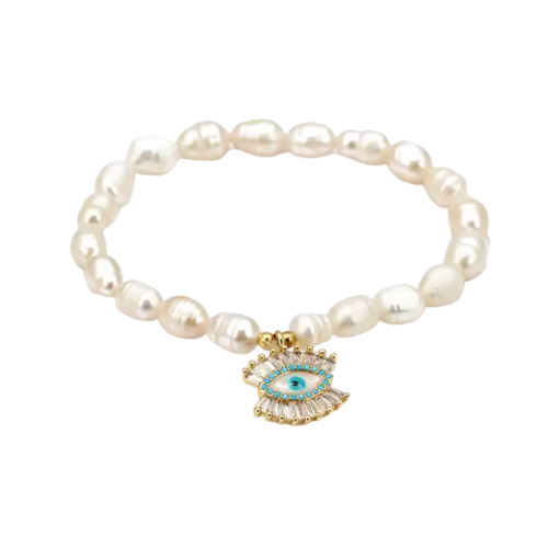 Calliope Pearl Bracelet - Zirconia Evil Eye