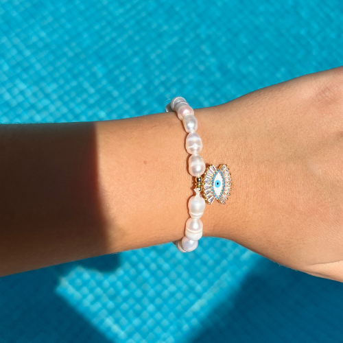 Calliope Pearl Bracelet - Zirconia Evil Eye